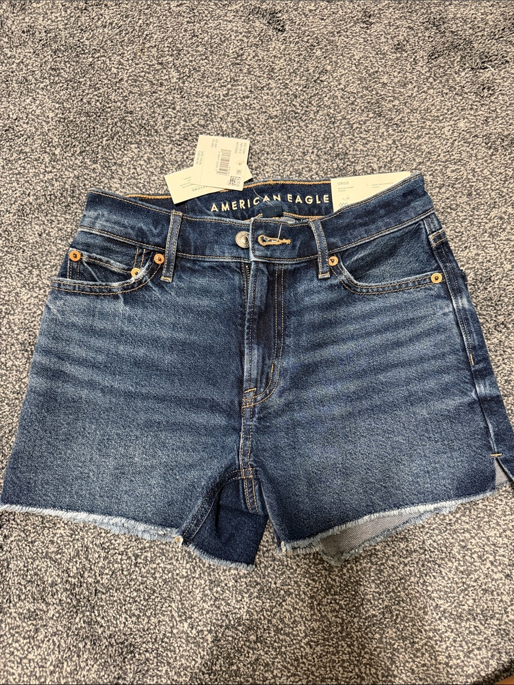 American Eagle Outfitters Dark Blue Denim Cutoff Shorts with Frayed Hem